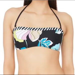 Trina Turk Black Floral Bandeau Bikini Top Womens 6 - Like New